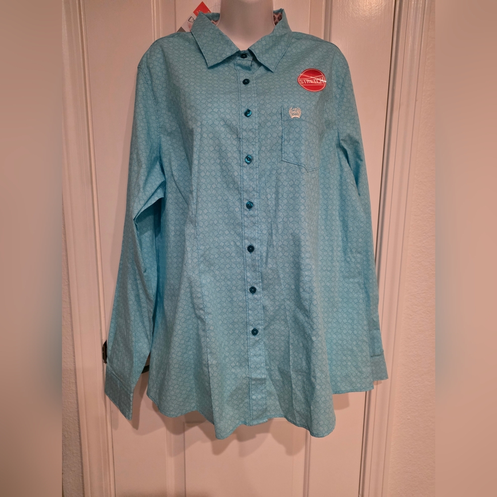 Cinch Light Blue Woven Geo Print  Western Shirt Size XXL.